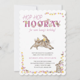 Invitación Hop Hop Hooray Bunny y Butterfies Cumpleaños