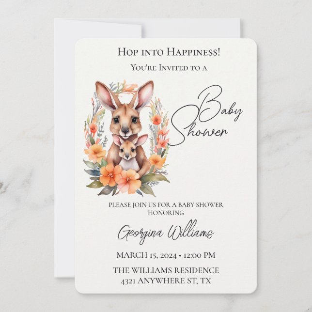 Invitación Hop In Happiness Cute Kangaroo Baby Shower (Anverso)