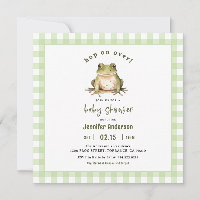 Invitación Hop On Frog Baby Shower Square (Anverso)