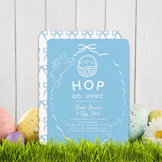 Invitación Hop on Over Blue Bow Bunny Easter Brunch (Subido por el creador)