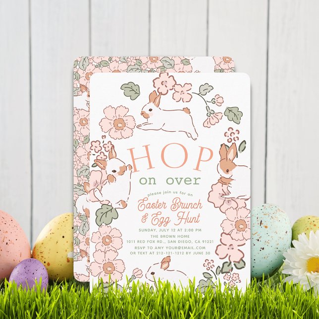 Invitación Hop on Over Bunny Boho Floral Easter Brunch (Subido por el creador)