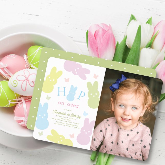 Invitación Hop on Over Bunny & Butterfly Photo 1er cumpleaños (Subido por el creador)