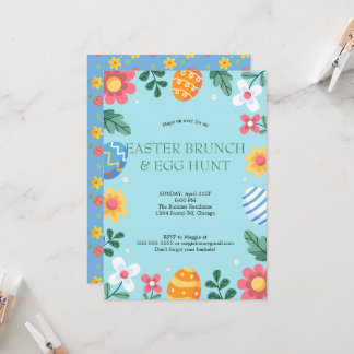 Invitación Hop on Over Easter Brunch Egg Hunt Bunny Floral