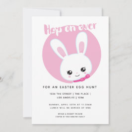 Invitación Hop On Over Easter Egt Hunt Cute Pink White Bunny