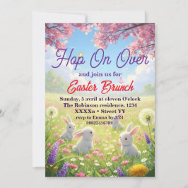Invitación Hop on Over Easter Floral  Bunny Spring Brunch