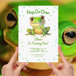 Invitación Hop On Over Frog Primer Cumpleaños