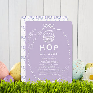 Invitación Hop on Over Lavender Bow Bunny Baby Shower