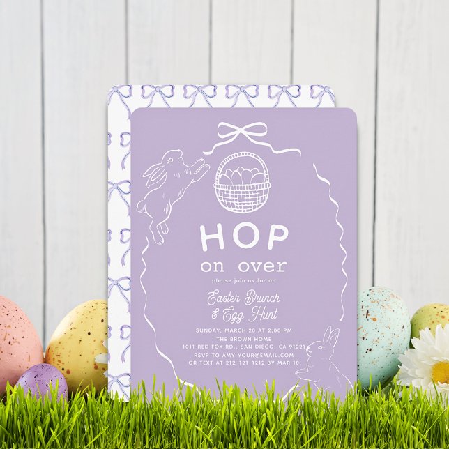 Invitación Hop on Over Lavender Bow Bunny Easter Brunch (Subido por el creador)