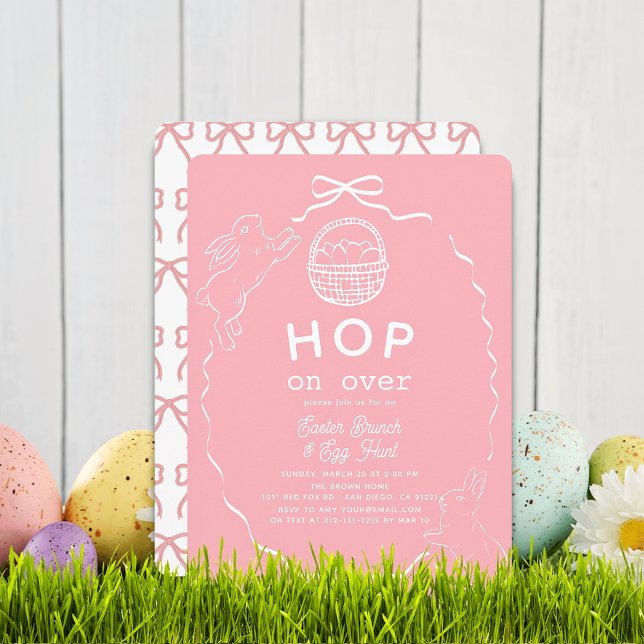 Invitación Hop on Over Pink Bow Bunny Easter Brunch (Subido por el creador)