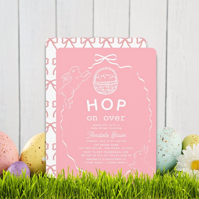 Invitación Hop on Over Pink Bow Girl Bunny Baby Shower (Subido por el creador)