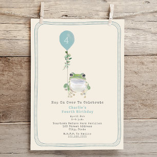 Invitación Hop On Over Woodland Frog Blue Boy Birday Party