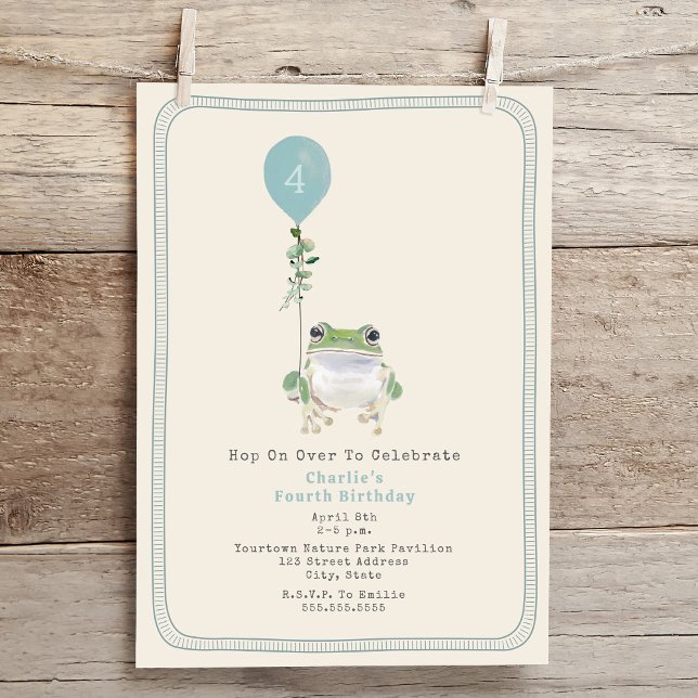 Invitación Hop On Over Woodland Frog Blue Boy Birday Party (Subido por el creador)