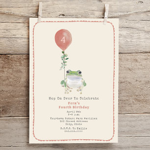 Invitación Hop on Woodland Frog Pink Birday Party