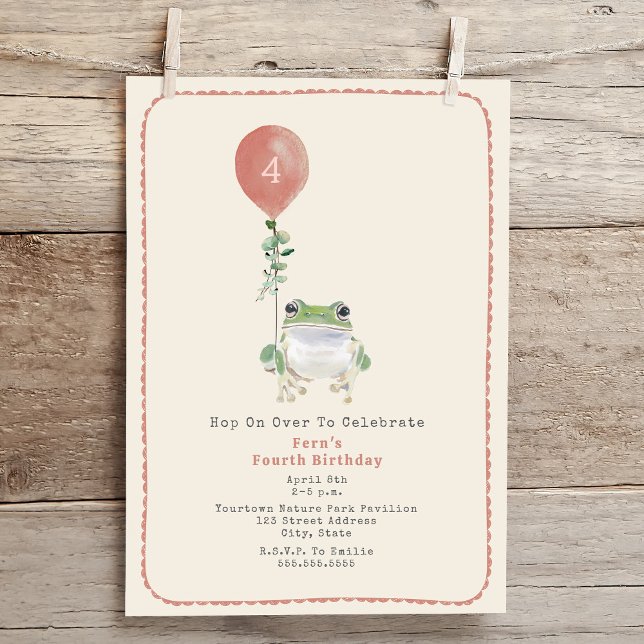 Invitación Hop on Woodland Frog Pink Birday Party (Subido por el creador)