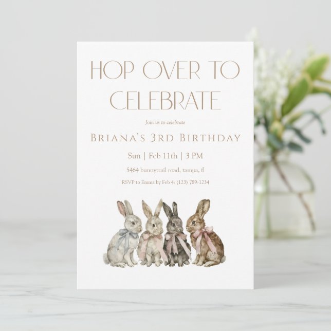 Invitación Hop Over Bunny Birthday (Anverso de pie)