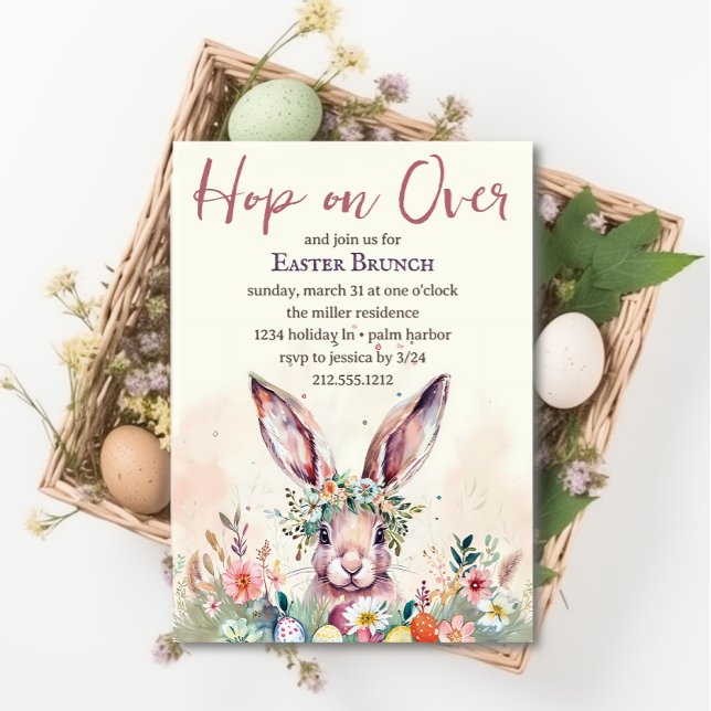 Invitación Hop sobre Brunch floral de primavera de conejito d (Subido por el creador)