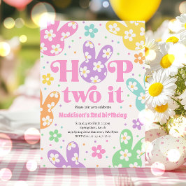 Invitación Hop Two It Bunny 2º cumpleaños Pastel Daisy Floral
