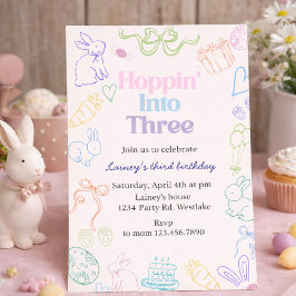 Invitación Hoppin’ Into Three Birthday Invitation – Bunny 3rd