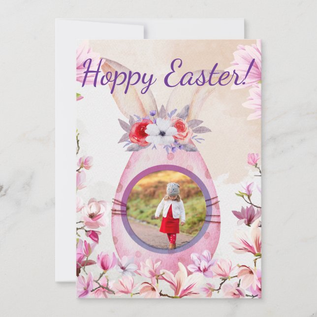 Invitación Hoppy Easter pink egg photo (Anverso)