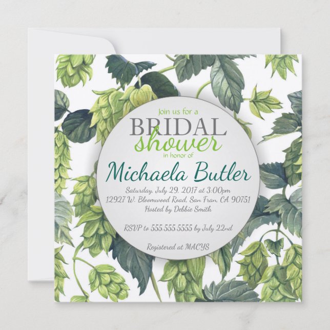 Invitación Hops, Beer Bridal Shower (Anverso)