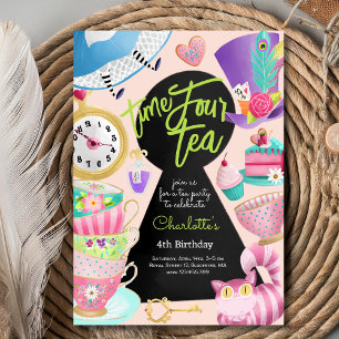 Invitación Hora cuatro té, cuatro cumpleaños