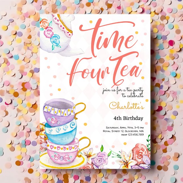 Invitación Hora cuatro thea, cuarto cumpleaños de té (Subido por el creador)