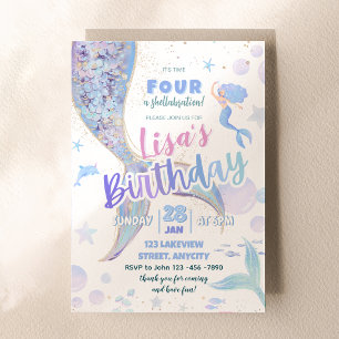 Invitación Hora CUATRO Una Fiesta de Sirena Cumpleaños 4 años