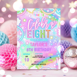 Invitación Hora De Celebr-8 Neon Glow Octava Fiesta de Cumple