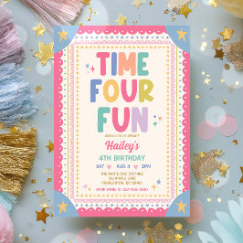 Invitación Hora de Divertirse Fiesta de Cumpleaños 4 Años Niñ