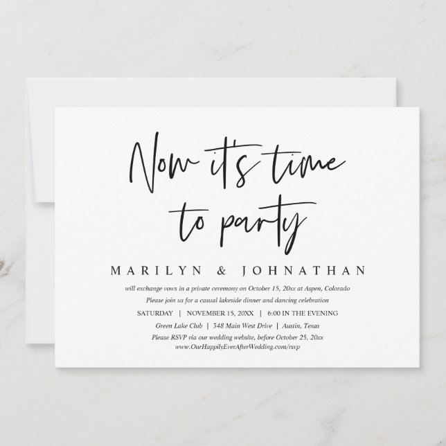 Invitación Hora de Fiesta, Cena de Boda Informal con Huida (Anverso)