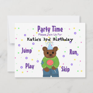 Invitación Hora de fiesta con osito de peluche