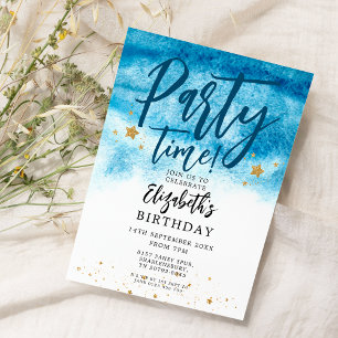 Invitación Hora de Fiesta de la acuarela azul