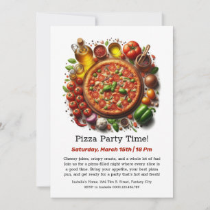 Invitación Hora de Fiesta de Pizza  Una Rebanada de Diversión