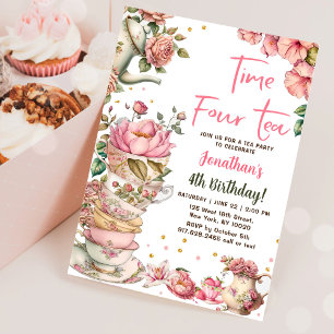 Invitación Hora de fiesta de té rosa para cumpleaños de té cu