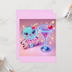 Invitación Hora de Fiesta Neon Rosa