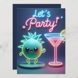 Invitación Hora de Fiesta Neon Verde
