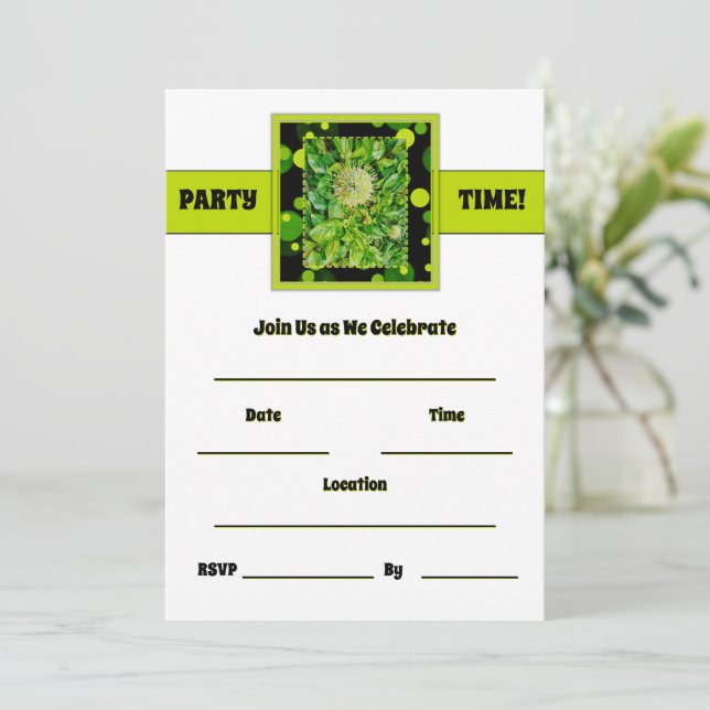 Invitación Hora de Fiesta - Verde Lima (Anverso de pie)