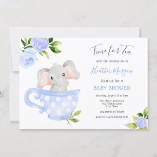 Invitación Hora de invitar a Baby Shower a un elefante de té