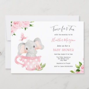 Invitación Hora de invitar a Baby Shower a un elefante de té