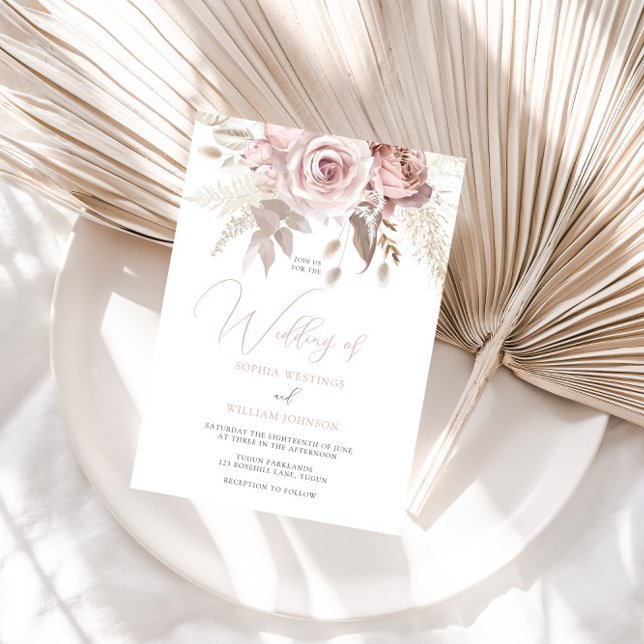 Invitación Hora de la boda de primavera: Rosa polvoriento y R (Subido por el creador)