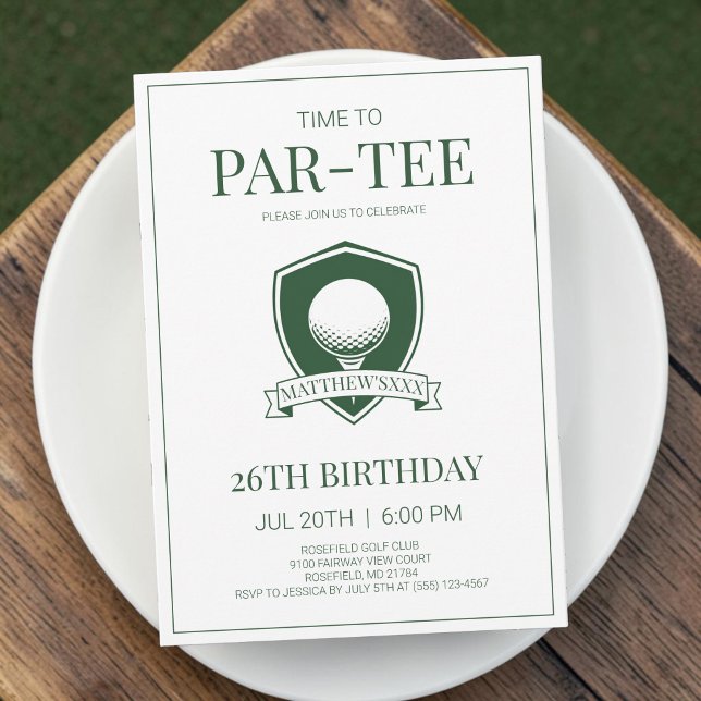 Invitación Hora de la fiesta de cumpleaños 26 de Par-Tee Gree (Time to Par-Tee Green Golf 26th Birthday Party Invitation)