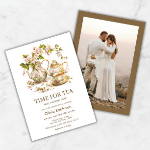 Invitación Hora de la tetera floral para la ducha de fotos de
