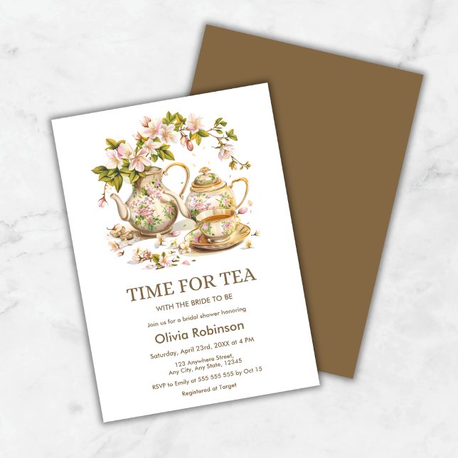 Invitación Hora de la tetera floral para la ducha de novia de (Floral Teapot Time for Tea Bridal Shower Invitation )