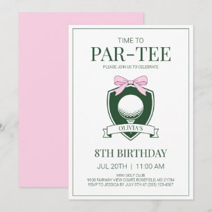 Invitación Hora de Par-Tee Lazo Rosa de Golf Cumpleaños 8