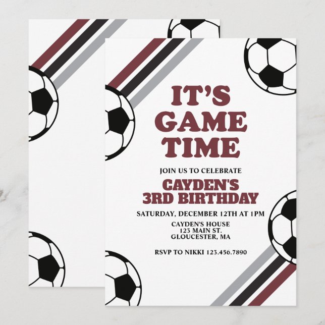 Invitación Hora de Partido de Fútbol Cumpleaños (Anverso / Reverso)