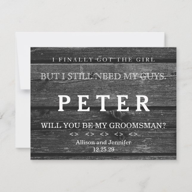 Invitación Hora de prepararse Madera Negra de Madera (Anverso)