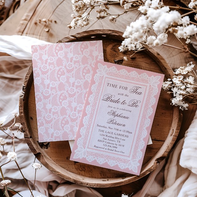 Invitación Hora de Té Fiesta de Té con Encaje Rosa Despedida  (Subido por el creador)