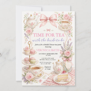 Invitación Hora de té floral rosa para despedida de soltera