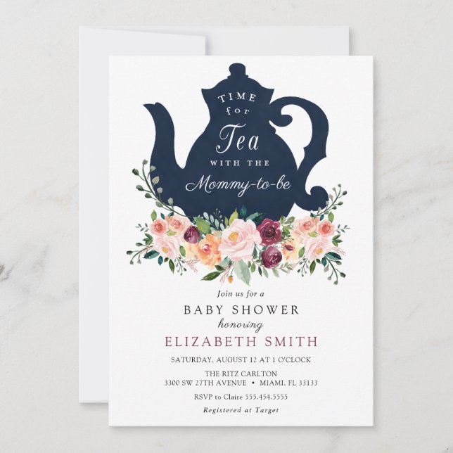 Invitación Hora de tomar el té en Baby Shower (Anverso)