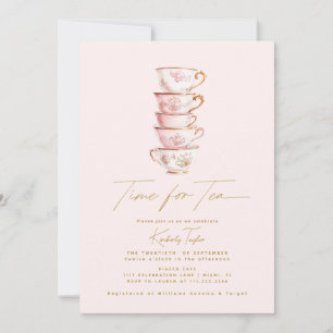 Invitación Hora de tomar el té rosado Chinoiserie Fiesta de d